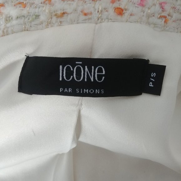 Simons short cropped wool blend tweed jacket ivory cream pink orange Sma… - Picture 9 of 15